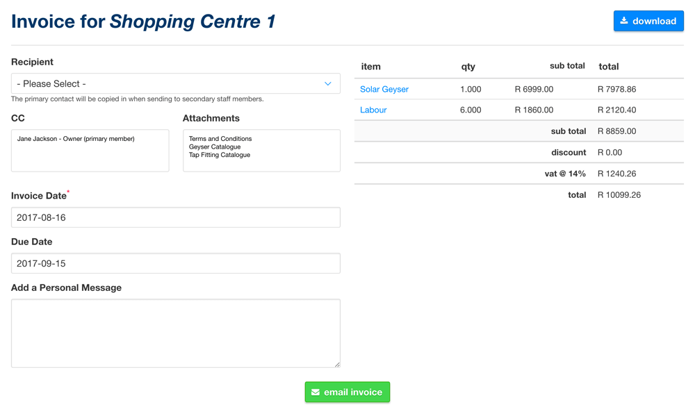 clica invoice template example