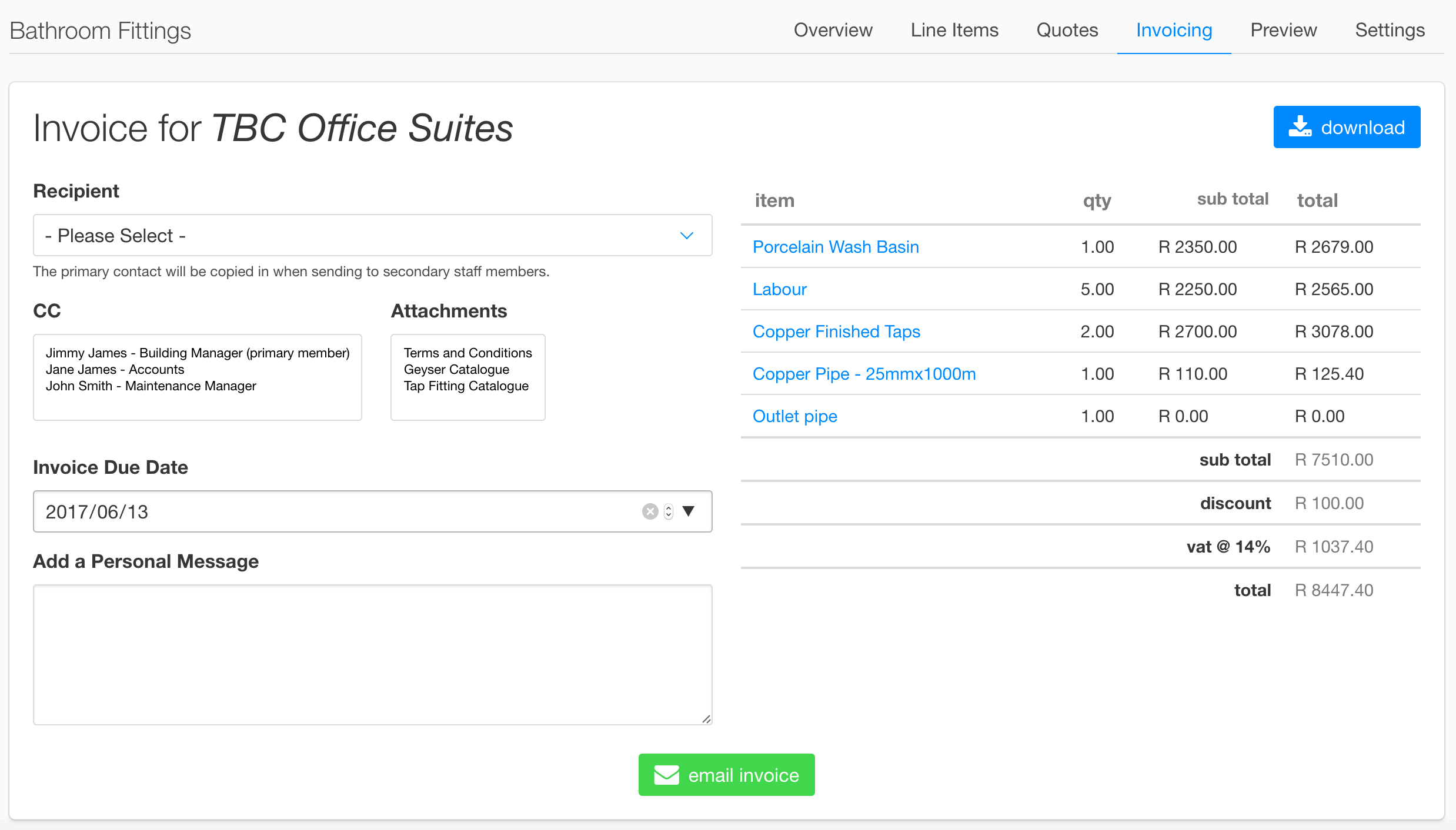 Email new invoice